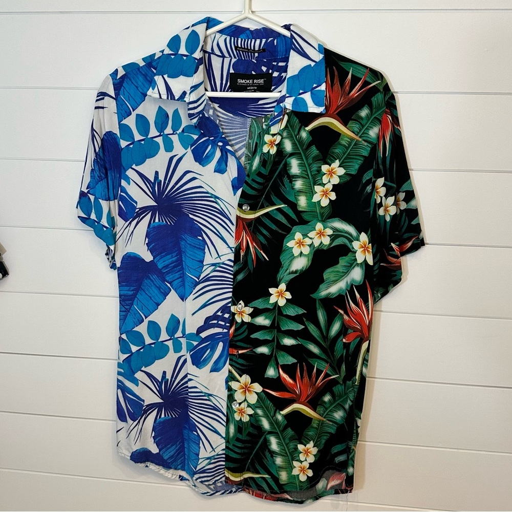 Split pattern casual button down